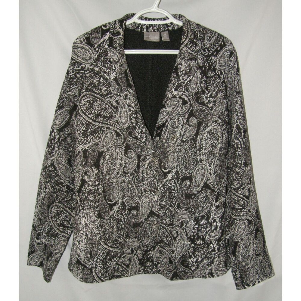 CHICO'S TRAVELERS Black Paisley Sz XL Crinkled Lightweight Suit Jacket Pockets